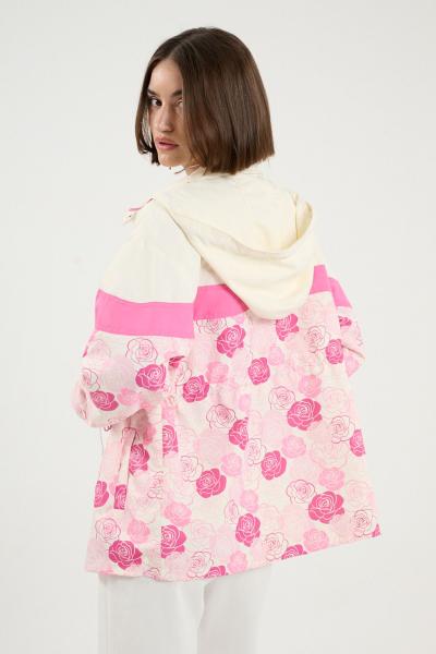 Çiçek baskılı Trençkot Ultra Hafif  Bondit Kumaş Rahat Kalıp Oversize Kapüşonlu Pembe Trençkot