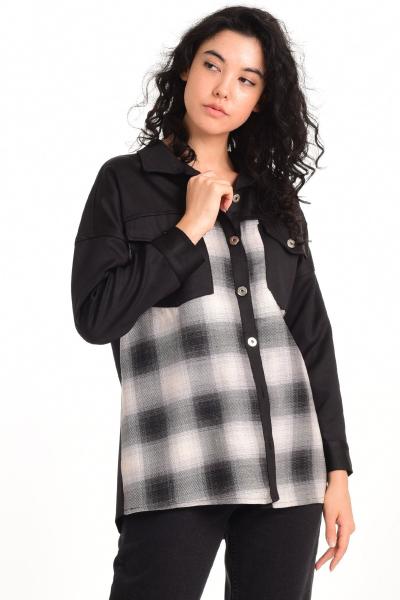 Gaydalı - Siyah/ Beyaz Ekoseli Oversize Net Look Gömlek