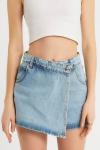 Kadın Beyaz Denim kot Şort Asimetrik Kapamalı Fermuarlı Jeans Şort Etek / Bermuda