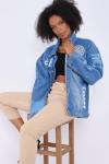 Kadın Denim Ceket Twist Your Style Baskılı Arkası Bloklu Renk Mavi Oversize Kot Ceket