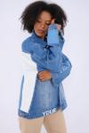 Kadın Denim Ceket Twist Your Style Baskılı Arkası Bloklu Renk Mavi Oversize Kot Ceket