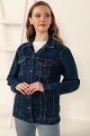 Kadın Koyu Mavi Oversize Boyfriend Denim Kot Basıc Jean Ceket