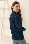 Kadın Koyu Mavi Oversize Boyfriend Denim Kot Basıc Jean Ceket