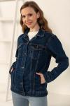 Kadın Koyu Mavi Oversize Boyfriend Denim Kot Basıc Jean Ceket