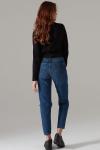 Kadın Koyu Mavi Yüksek Bel Pantolon Yırtık Mom Fit Jeans