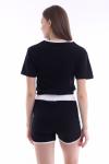Kadın Siyah Büstiyerli Şort / Crop T-shirt Pijama Takım