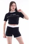 Kadın Siyah Büstiyerli Şort / Crop T-shirt Pijama Takım