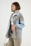 Mavi Leopar Desen Baskılı Gabardin Oversize Leopar Jean Ceket