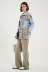 Mavi Leopar Desen Baskılı Gabardin Oversize Leopar Jean Ceket